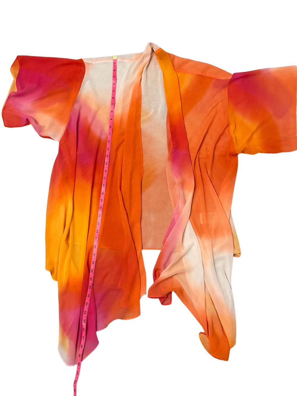 Nicole by Nicole Miller Sheer Kimono Cardigan Orange Pink Ombre Chiffon Duster M - Picture 8 of 9
